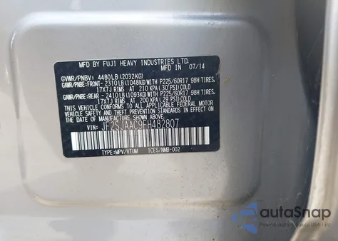 2015 Subaru Forester 2.5I из США, поврежденный, VIN JF2SJAAC9FH482807